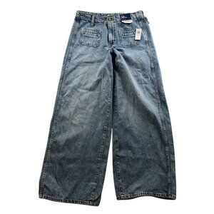 NWT Old Navy Womens Jeans Size 0 High Rise Wide Leg Baggy Drapey Denim Blue
